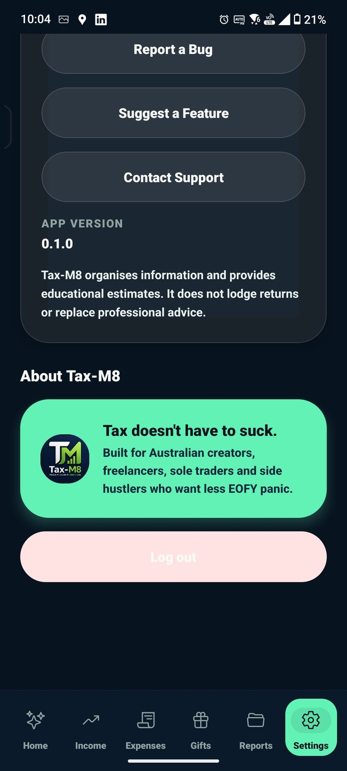 About Tax-M8 in the app